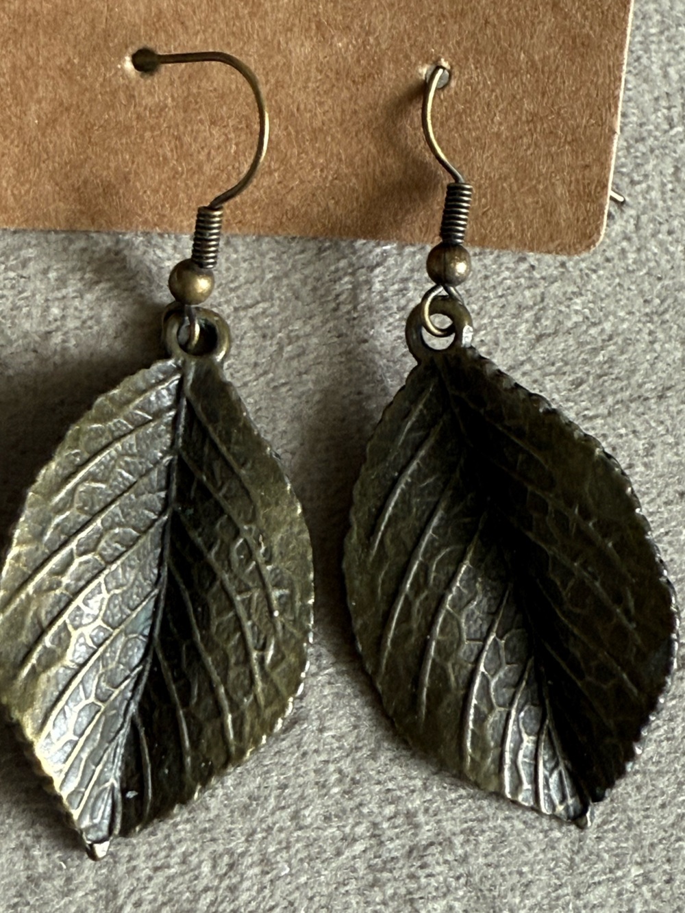 Leaf Drop Earrings in Antique Brass Tone